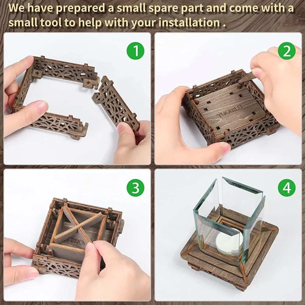 Wooden Tea Light Candle Holder, Votive Tealight Holder Puzzles Box Wood Base